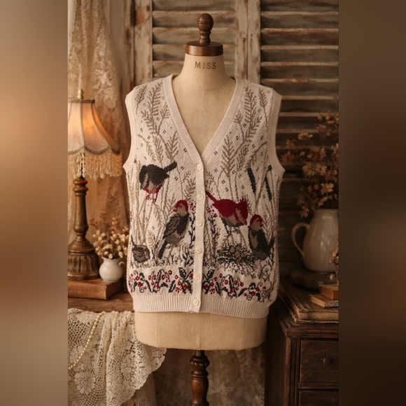 northern reflections/parkhurst Tops - Vintage Northern Reflections Parkhurst Bird Scene Knit Sweater Vest